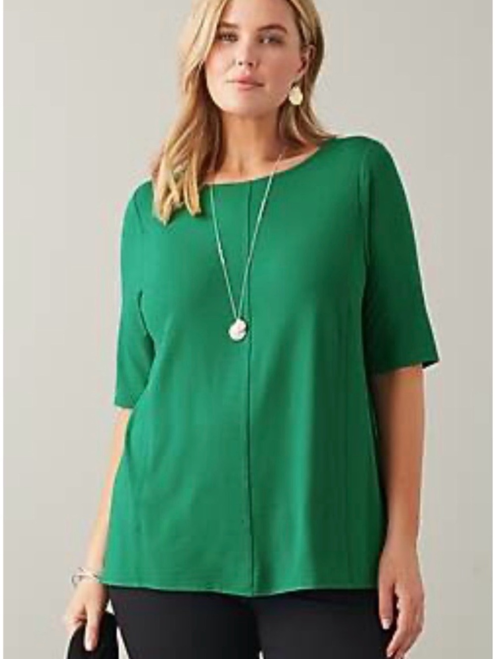 J.Jill Wearever Slub-Knit Elliptical-Hem Top M Jade Green NWOT